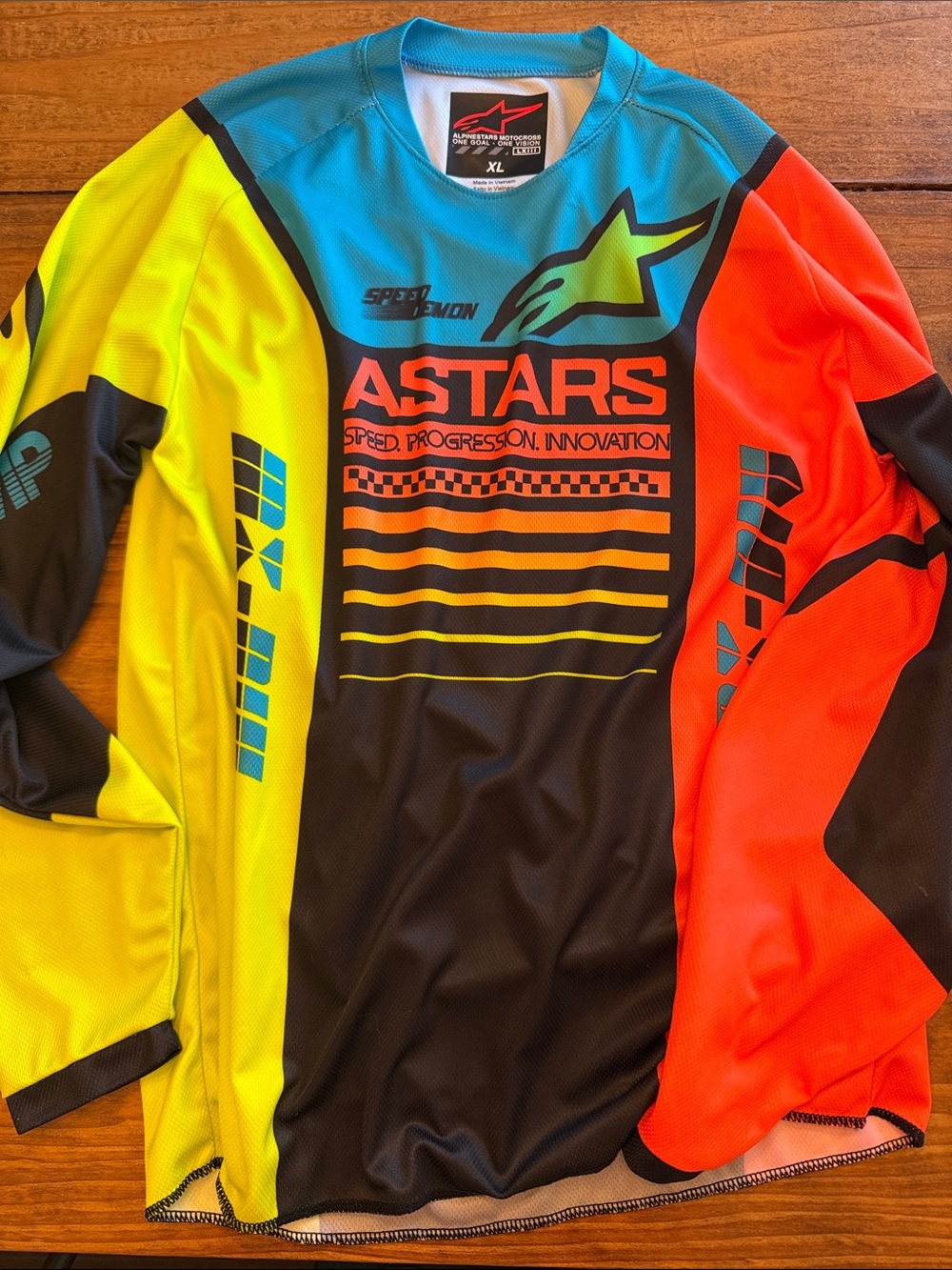 Alpinestars Neon Yellow Blue Orange Black Kids Long Sleeve Motocross Jersey